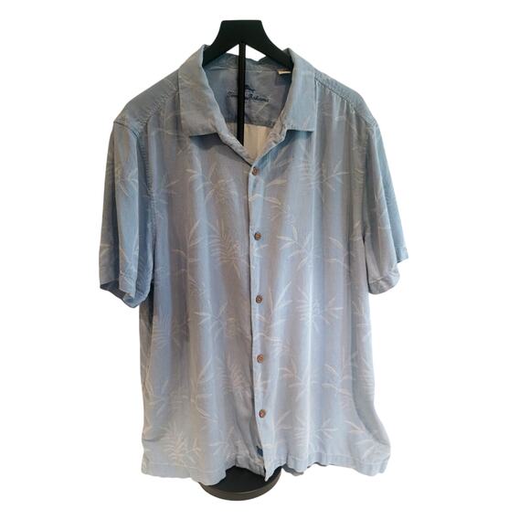 Tommy Bahama 100% Silk Hawaiin Short Sleeve Button Up Blue Shirt XXL - Picture 1 of 10